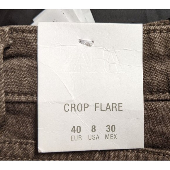 NWT~ZARA Chocolate Brown High-Rise Cropped Flare Stretch Denim Jeans 40/8 - Picture 7 of 11